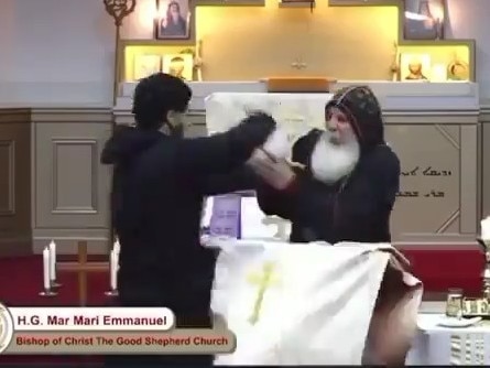 The moment an alleged teenage terrorist stabbed Bishop Mar Mari Emmanuel was captured on an online live stream.