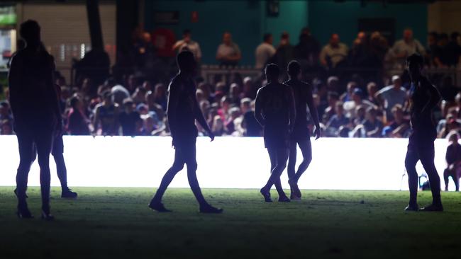 The stadium was plunged into darkness. Picture: Chris Hyde/Getty Images