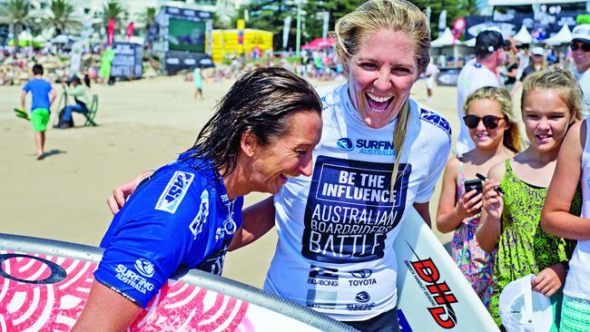 With Layne Beachley, left, in 2014. Picture: supplied.