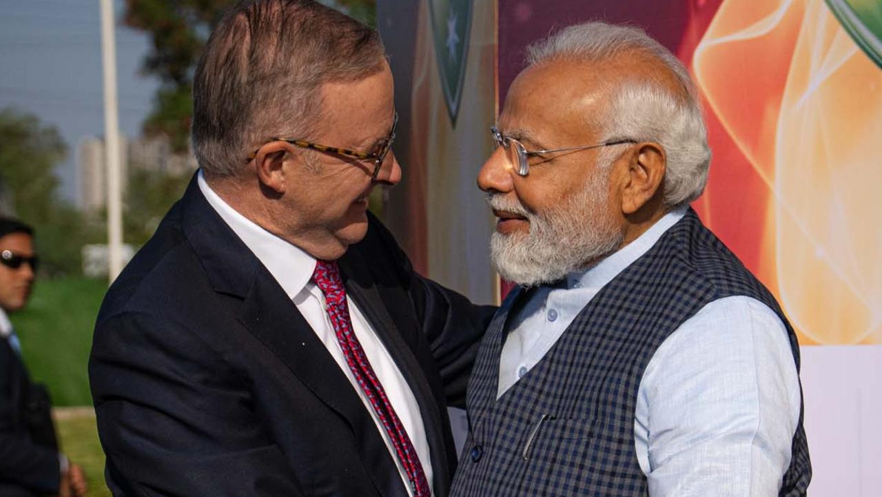 Mr Albanese embracing Mr Modi, whose own human rights record is deeply problematic.