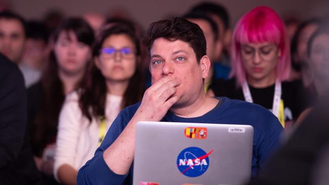 The audience reacts during a keynote session at the annual Game Developers Conference at Moscone Center in San Francisco, California on March 19, 2019. Picture: Josh Edelson