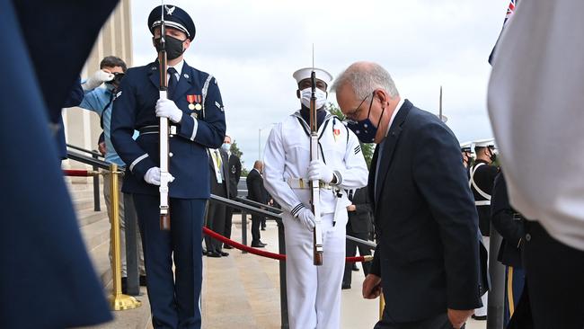 Scott Morrison ahead of a meeting at the Pentagon. Picture: Mandel Ngan/AFP