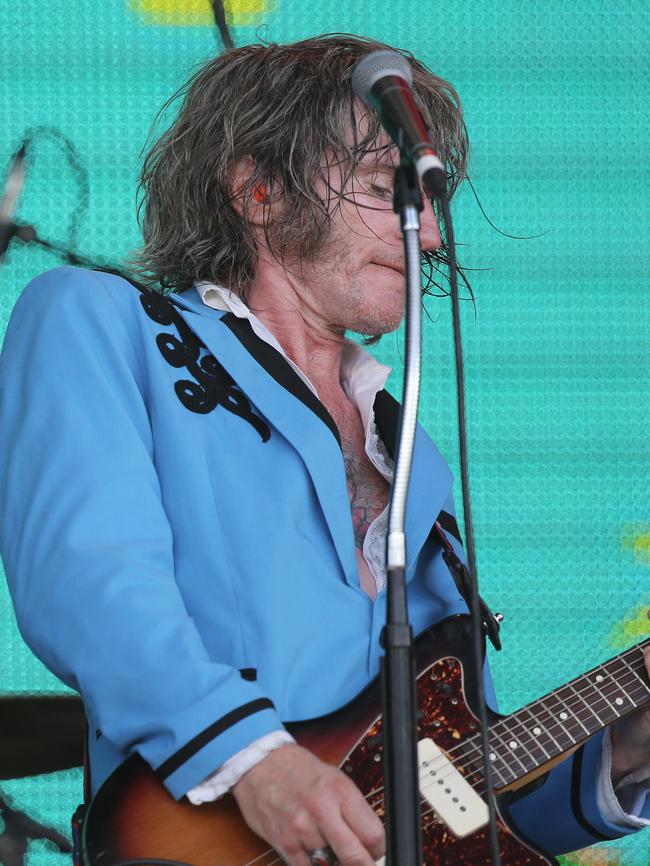 Tim Rogers rocks the main stage at the Falls Festival on New Year’s Eve. Picture: Luke Bowden