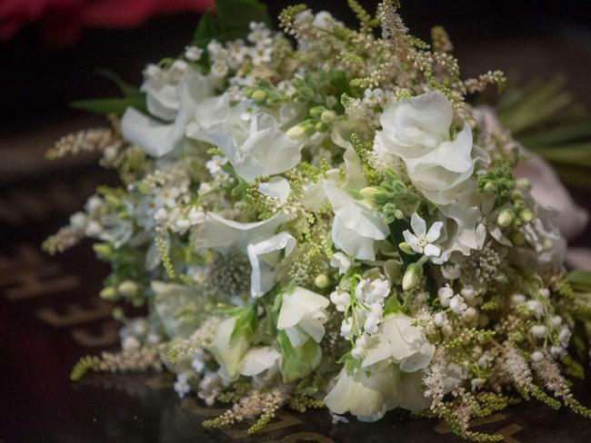 The bouquet of flowers carried by Meghan Markle up close. Picture: AFP