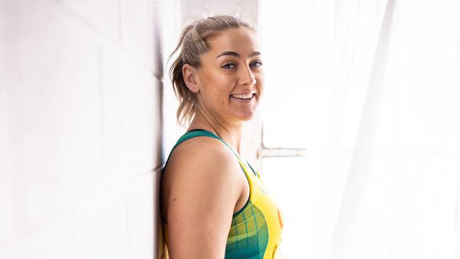 MELBOURNE, AUSTRALIA - JULY 13:  Sophie Garbin poses during an Australian Diamonds Portrait Session on July 13, 2023 in Melbourne, Australia. (Photo by Darrian Traynor/Getty Images for Netball Australia)