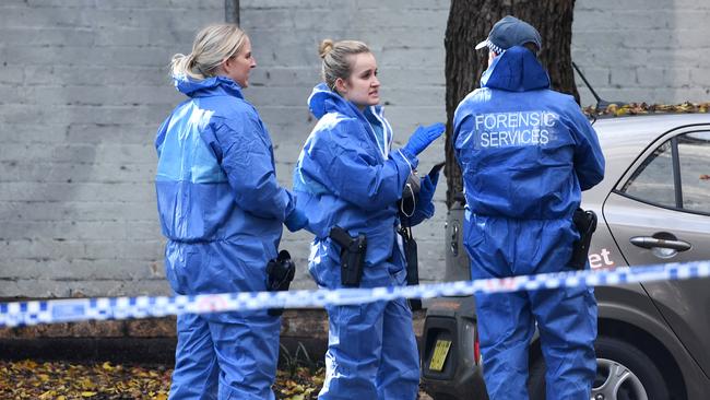 Police investigate the scene of the alleged stabbing in Chippendale in 2019. Picture: Tracey Nearmy