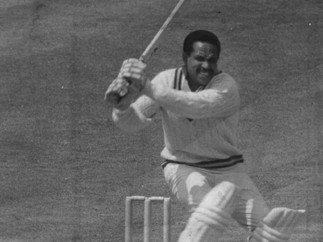 Sir Garfield Sobers takes to the Australian bowling in 1970.