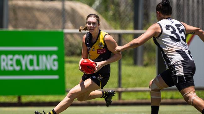 Gracie Roy as the Nightcliff Tigers took on the Palmerston Magpies in the 2024-25 NTFL women's semi-final. Picture: Pema Tamang Pakhrin