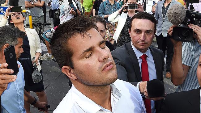 Gable Tostee reacts as he leaves the Supreme Court in Brisbane after being found not guilty. AAP Image/Dave Hunt.