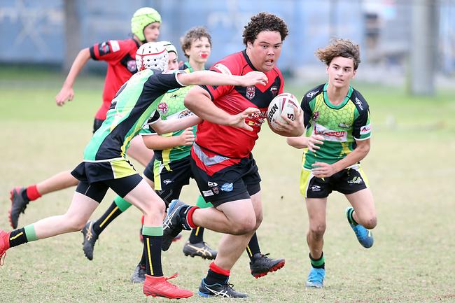A Rugby League Gold Coast junior gala day at Burleigh Bears Junior Rugby League Club. Under 14s. Mudgeeraba vs Helensvale. Number 10 5 September 2021 Miami Picture by Richard Gosling