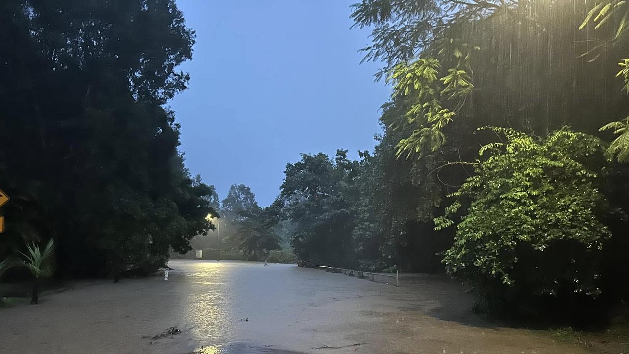 Clifton Rd in Palm Cove on the Northern Beaches, earlier on Tuesday morning, the rain is now easing. Picture: Facebook.