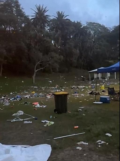 Pictured is the masses of garbage left by thousands of revellers who descended on Bronte Beach for Christmas Day celebrations last year. Picture: NewsWire