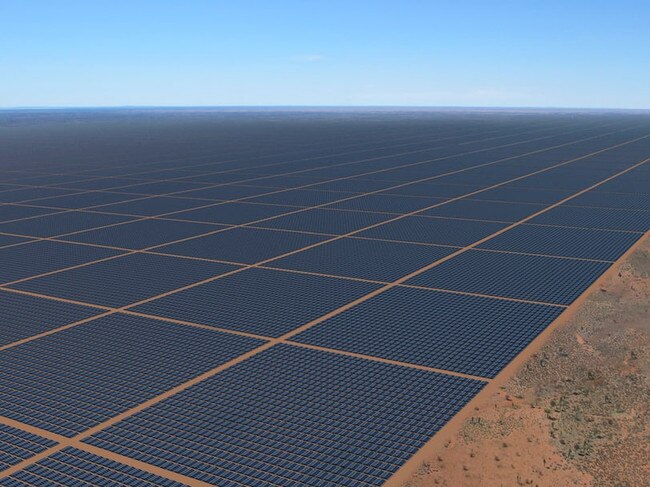 A rendering of what Sun Cable says the world’s largest solar farm will look like once built in the Northern Territory. Picture: Supplied/ Sun Cable