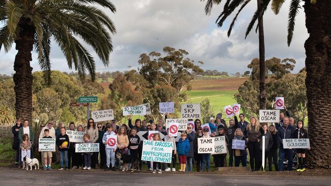 Residents protest the look of the Oscar Seppeltsfield. Picture: Taming Oscar Facebook group