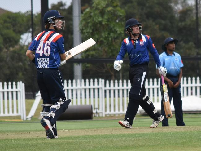 Aston Weir (right) looks on after smashing a six. Picture: Sean Teuma