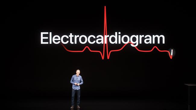 Apple COO Jeff Williams discusses the ECG feature of Apple Watch Series 4 during a launch in September 2018 in Cupertino, California. Picture: AFP