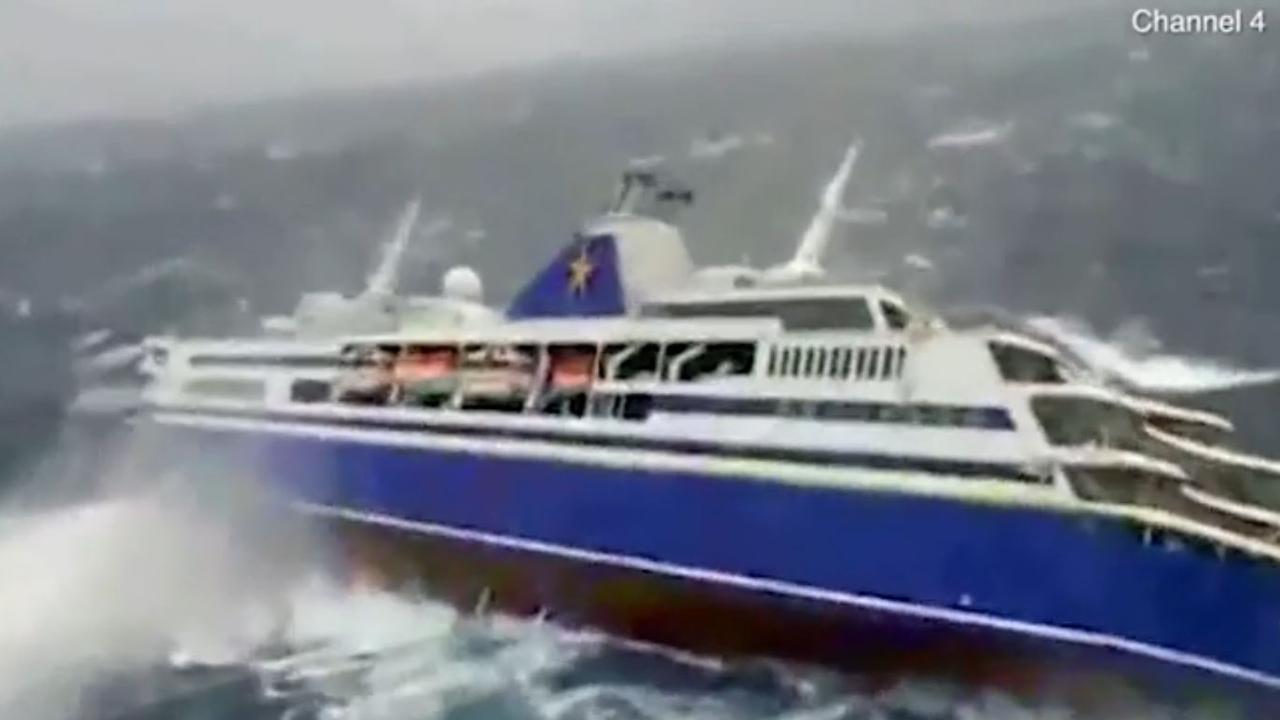 A cruise ship packed with holiday-makers is thrashed in massive waves. Pictures: Channel 4