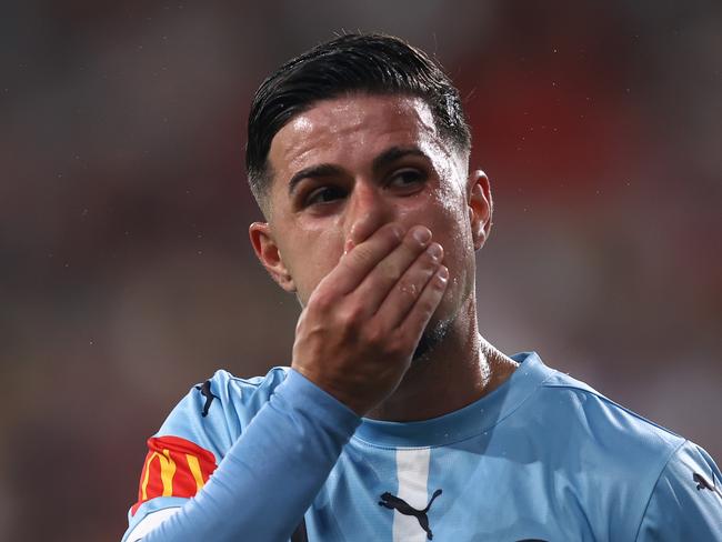 Melbourne City’s Marco Tilio is hoping his side can seal second spot on the A-League ladder. Picture: Jason McCawley/Getty Images