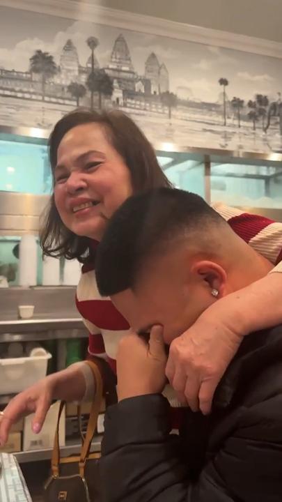 Man gets emotional after mum surprises him for his birthday