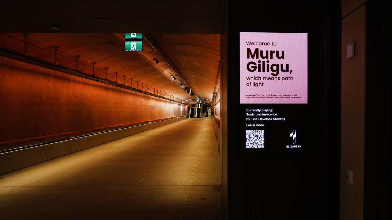 The Muru Giligu walk way connecting Martin Place train station to the entrance of the brand new Martin Place Metro Station. Picture: Richard Dobson