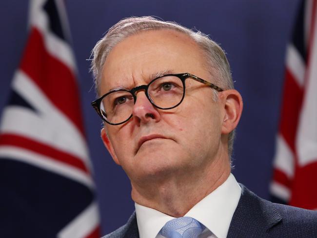 SYDNEY, AUSTRALIA - JULY 08: Australian Prime Minister Anthony Albanese speaks during a joint press conference with NZ Prime Minister Jacinda Ardern (not in frame) on July 08, 2022 in Sydney, Australia. It is the first Australia-New Zealand leaders' meeting to be held since before the coronavirus pandemic. (Photo by Lisa Maree Williams/Getty Images)