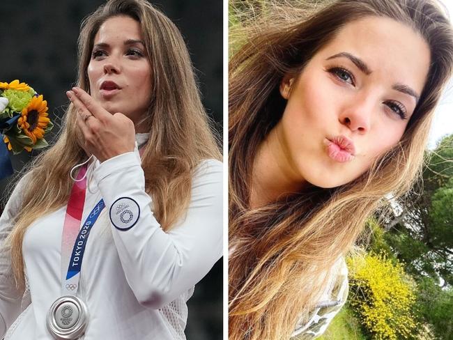 Maria Andrejczyk is auctioning her Olympic silver medal to help fund a toddler's heart surgery. Images: Getty and Instagram.