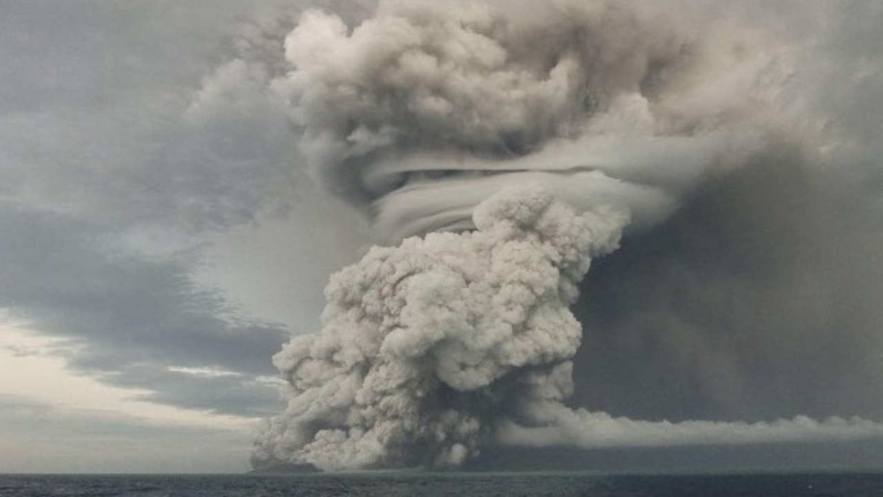 Powerful undersea volcano eruption in Tonga. Picture: Tonga Geological Services/Eyepress.