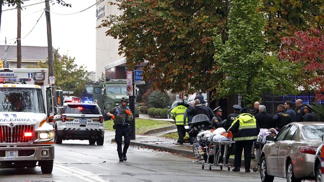 First responders surround the Tree of Life Synagogue in Pittsburgh after the mass shooting. Picture: AP/Gene J. Puskar