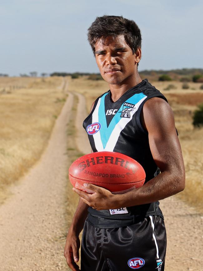 Port Adelaide’s Jake Neade during a club community camp near Bluff Beach on the Yorke Peninsula.