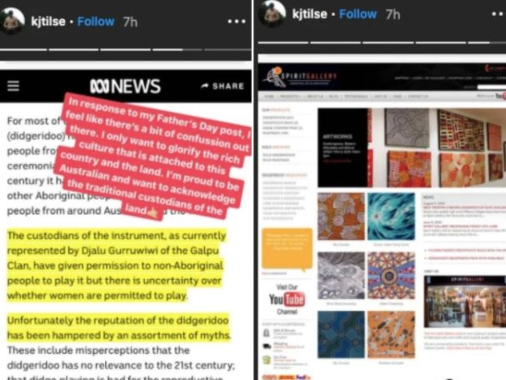 Tilse has responded to the criticism with the expired screenshots being shared online. Picture: Instagram