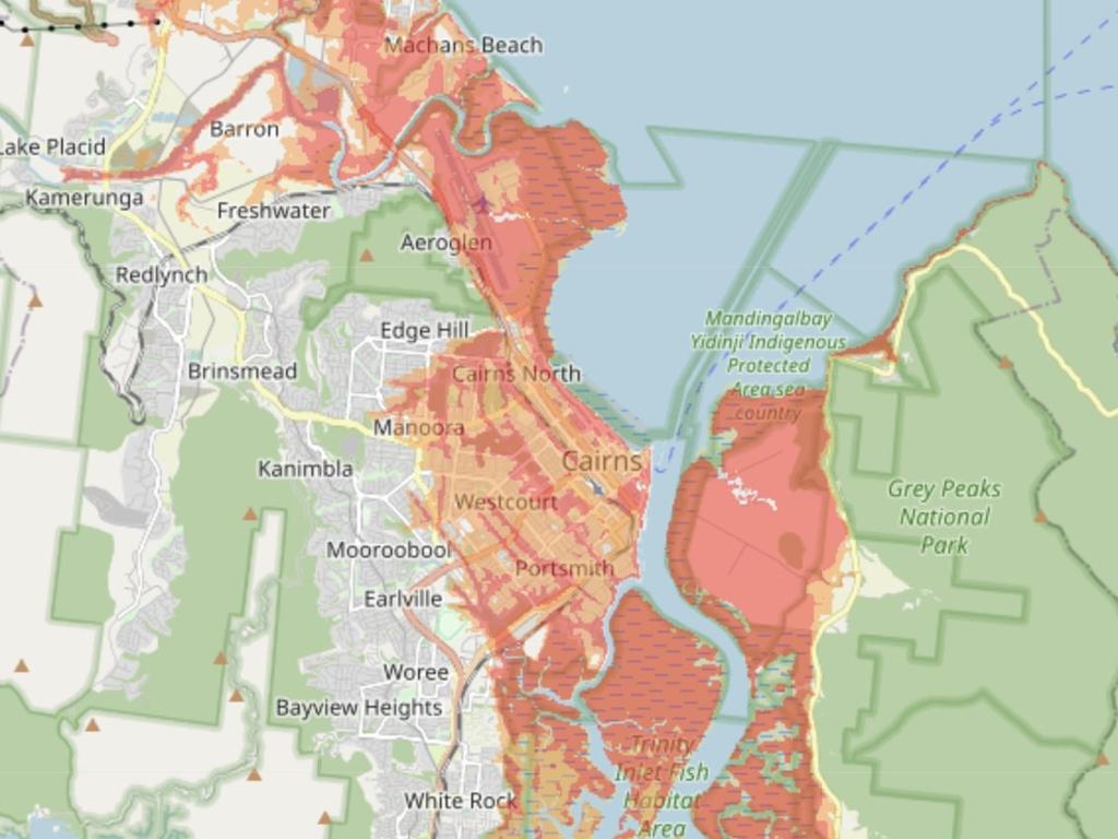 Red and orange zones are likely to be affected by a storm surge on Wednesday.