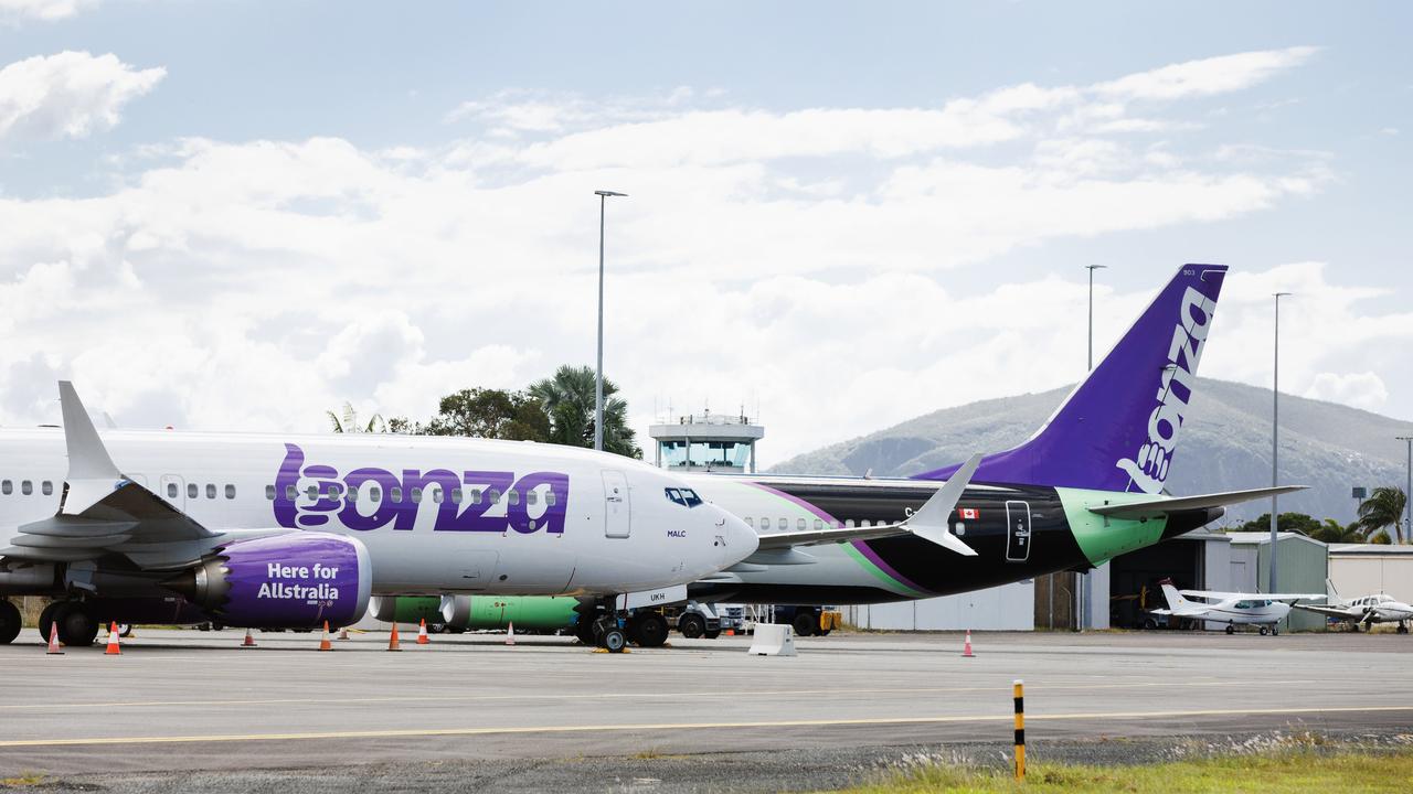 Grounded Bonza planes at Sunshine Coast airport on Tuesday morning. Picture Lachie Millard