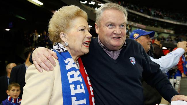 Susan Alberti and Peter Gordon at a Western Bulldogs match in 2015. Picture: AFL Media