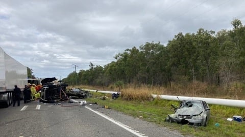 The crash scene on the Bruce Highway at Clemant.