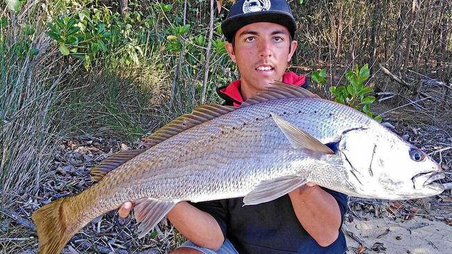 EYE ON THE FUTURE: Zane Hermance caught and released this 94cm jewfish in the upper Noosa River. Picture: www.fishingnoosa.com.au