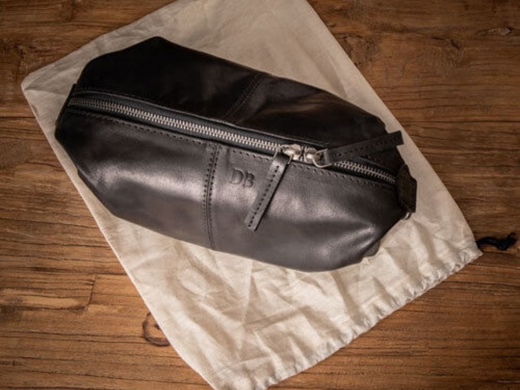 Men’s Monogrammed Leather Toiletries Bag