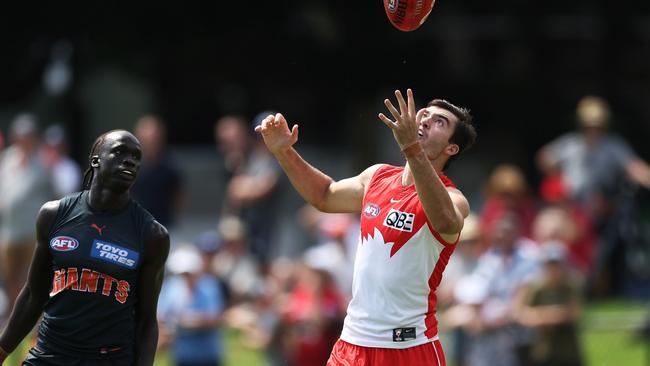 Logan McDonald kicked four goals for the Swans against the Giants. Picture: Matt King/Getty Images.