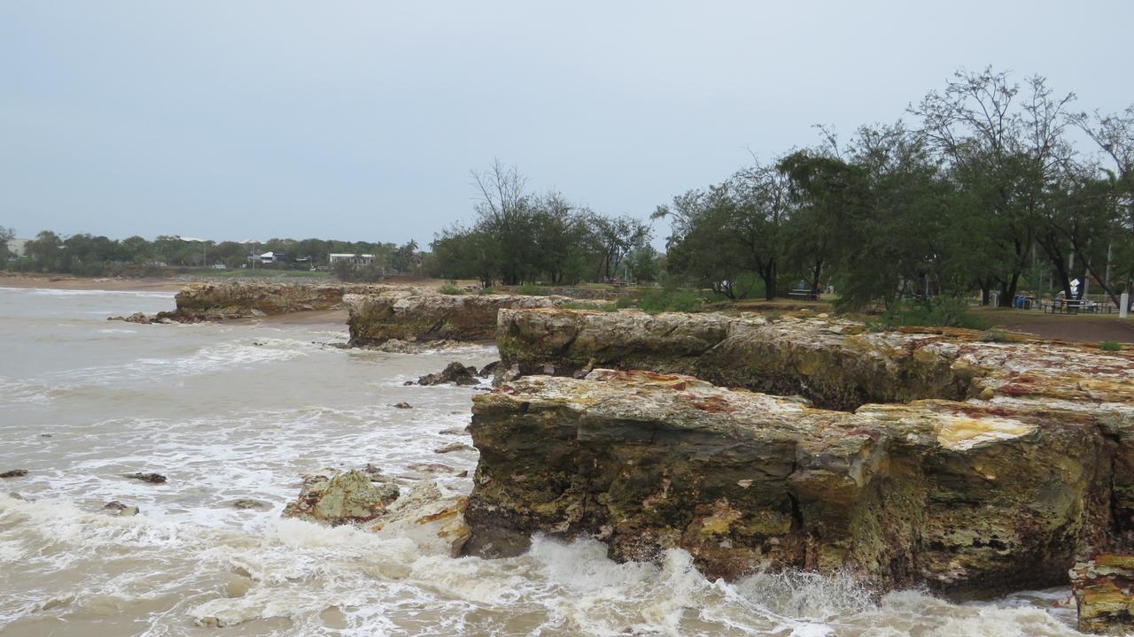 Nightcliff Foreshore has been a hotspot to catch the monsoon's strongest winds and swells this week. Picture: Mary Verus