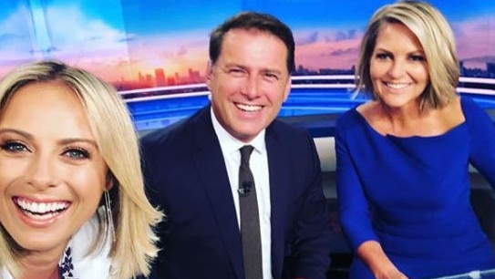 Georgie Gardner at her first day in the co-host’s chair, with Karl Stefanovic and Sylvia Jeffreys. 