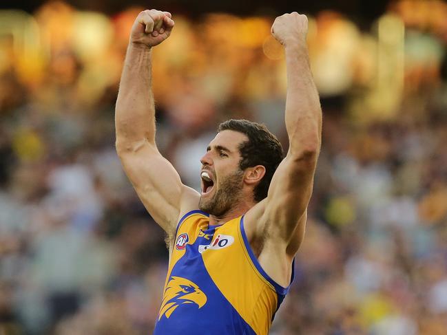 PERTH, WESTERN AUSTRALIA - MAY 20:  Jack Darling of the Eagles celebrates after scoring a goal during the round nine AFL match between the West Coast Eagles and the Richmond Tigers at Optus Stadium on May 20, 2018 in Perth, Australia.  (Photo by Will Russell/AFL Media/Getty Images)