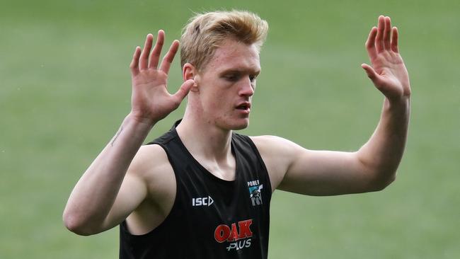 Port Adelaide ruckman Sam Hayes is this week’s top KFC SuperCoach rookie target. Picture: AAP Image/David Mariuz