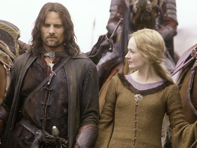 Viggo Mortensen as Aragorn and Miranda Otto as Eowyn in film The Lord of the Rings: The Two Towers.