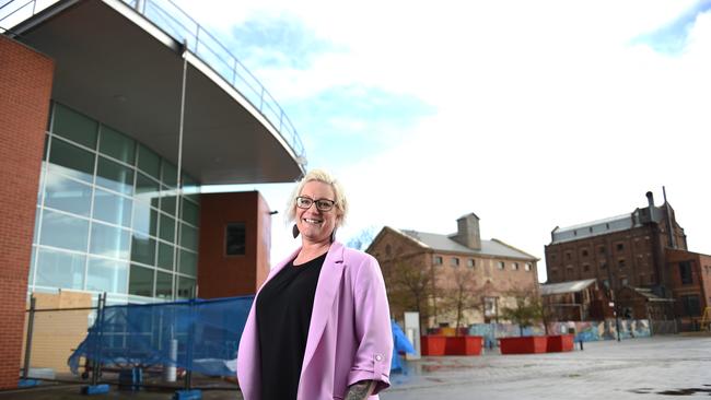 Andra Easton is Naval Group's 250th employee in Australia, pictured at Port Adelaide where the company is building its new HQ. Picture: Naomi Jellicoe