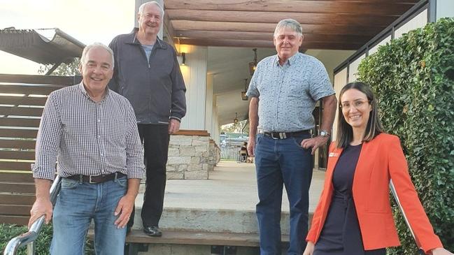 Happy to help keep Cooroy safer: (Top Left to Bottom Right): Barrie Adams Cooroy RSL, Peter Zipf from Cooroy Supa IGA, Chris Bell president of Cooroy Chamber of Commerce and Sirah Robb Wythes of Real Estate,