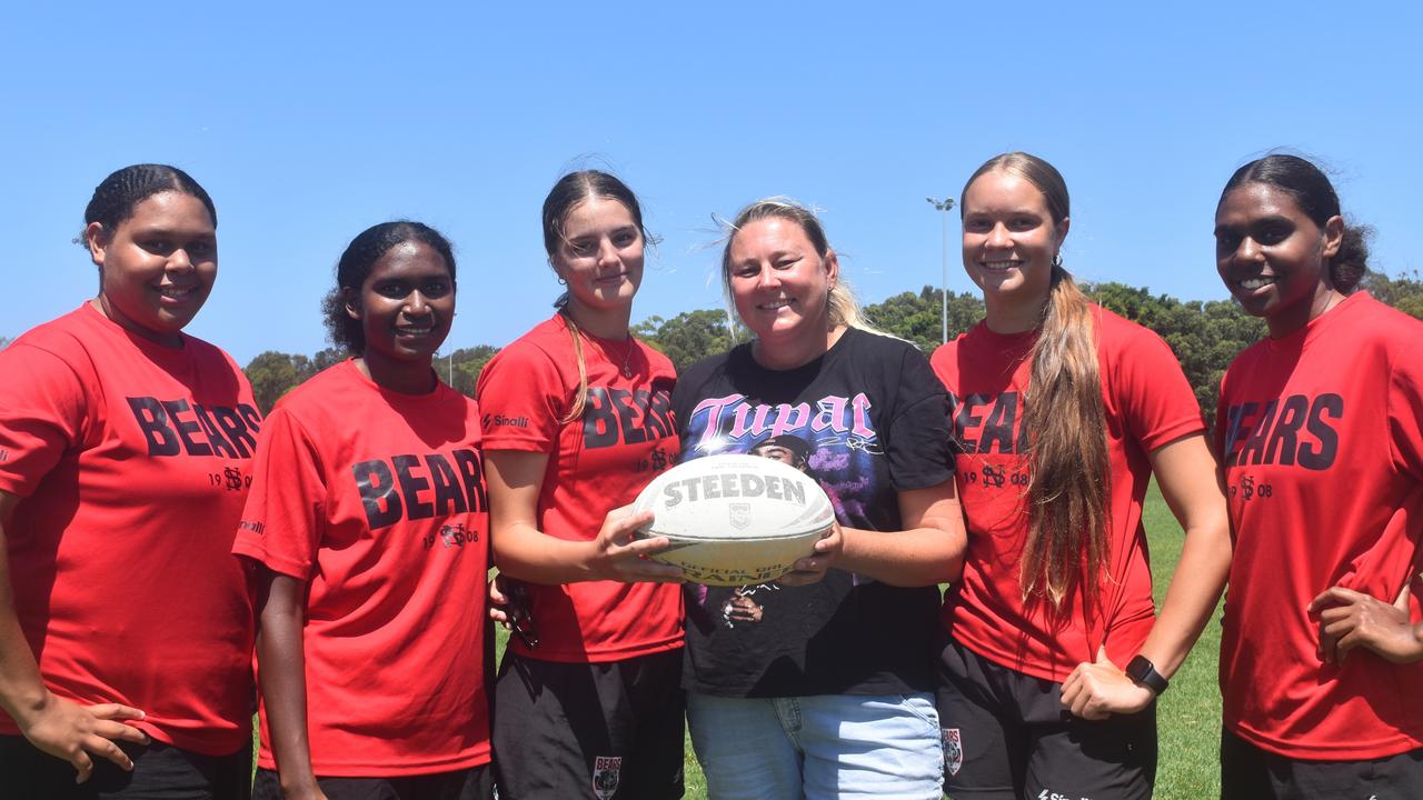 Lalita Kris, Latisha Kaitap, Shenae Cassidy, Lauren Morrison (manager), Charlize Barrett and April Major of the NQ Sistas program who have joined the North Sydney Bears. Picture: Sean Teuma