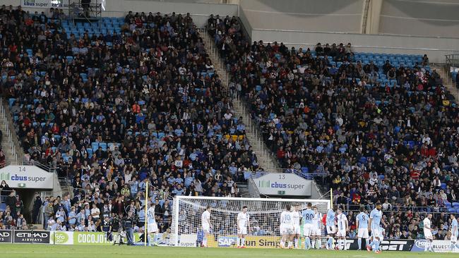 A large crowd at the match between Manchester City FC and Melbourne City FC at CBus Stadium, Robina. Picture: Jerad Williams