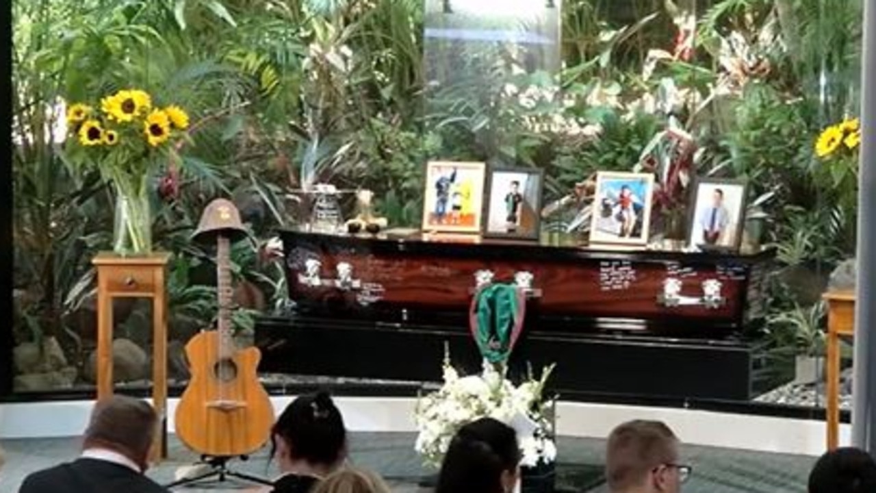 Broc Dawson was a musician and his casket was adorned with photographs.