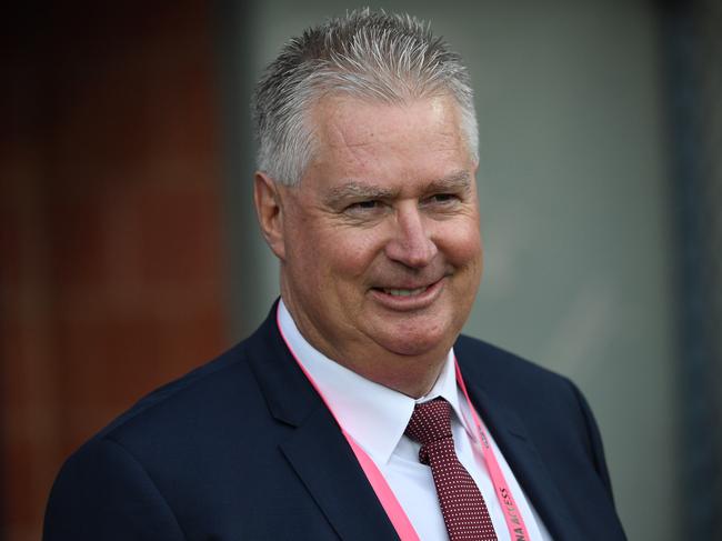 Chief Executive Officer of the Brisbane Lions Greg Swann  is seen after the Round 19 AFL match between the Hawthorn Hawks and the Brisbane Lions at the University of Tasmania Stadium in Launceston, Saturday, July 27, 2019. (AAP Image/Julian Smith) NO ARCHIVING, EDITORIAL USE ONLY