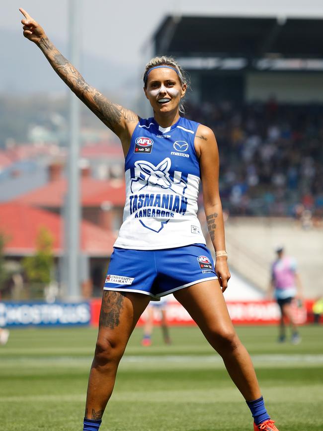 Moana Hope when she was a professional Ausie rules footballer. Picture: Adam Trafford/AFL Media/Getty