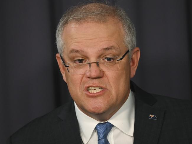 Australian Prime Minister Scott Morrison speaks to the media during a press conference at Parliament House in Canberra, Wednesday, April 29, 2020. (AAP Image/Lukas Coch/Pool)